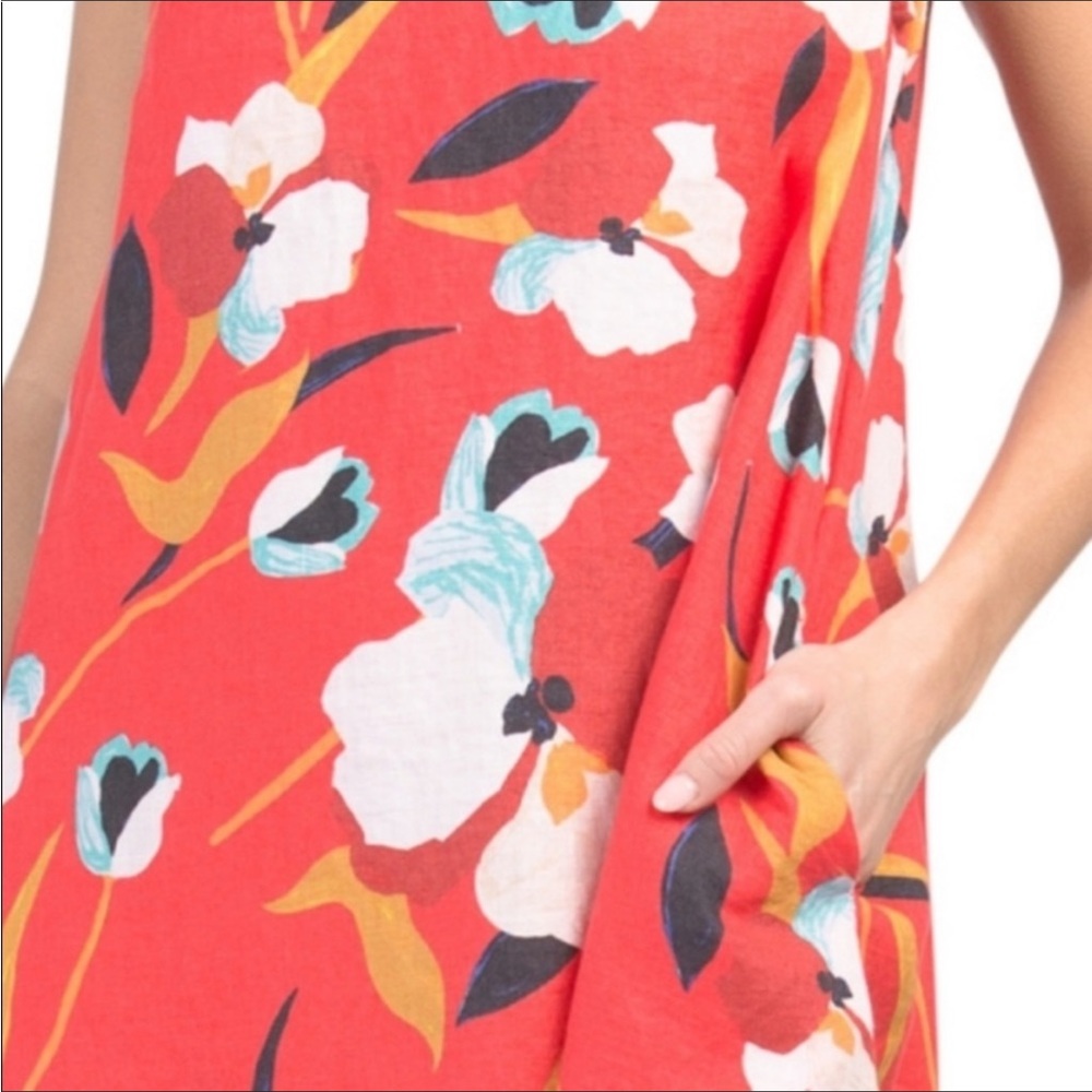 Sigird Olsen 100% Linen Orange Floral Iris Shift Dress